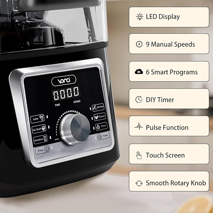 VONCI 2200W Commercial Blender With Sound Enclosure, 85OZ Large Capacity Quiet Blender For Smoothies, Heavy Duty Industrial Blenders For Restaurant, Perfect For Kitchen, Ice Crush, Milk Shake, Fruits