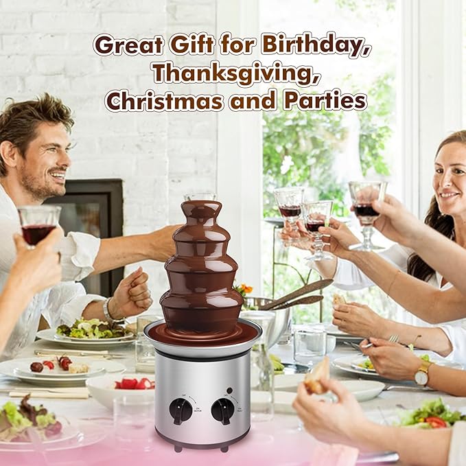 Chocolate Fountain Machine Electric Chocolate Fondue Fountain Machine Stainless Steel 4-Pound Capacity for Chocolate Candy Butter Cheese (4-Tier)