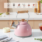 ROCKURWOK Tea Kettle, Tea Pot with Cool Touch Ergonomic Handle, Teapot Food Grade Stainless Steel, Tea Kettle Stovetop, Kettle Teapot, Whistling Tea Kettles, Small Tea Pot, 1.6 Quart (Pink)