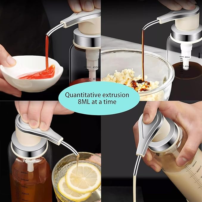 Sauce Pump Dispensers, 17oz Glass & Stainless Steel, 8ml Capacity, Perfect for Kitchen, BBQ, Baking, Salad, Restaurant, Cafe, Hotel, Party, Buffet, Infusing Herbs