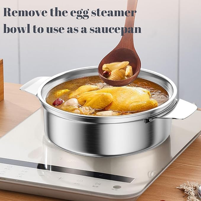 Egg Poacher Pan, Poached Egg Pan Stainless Steel Egg Pan with 4 Cups Egg Cooker Poached Egg Maker for Kitchen (without coating,with Oil Brush and Spatula)