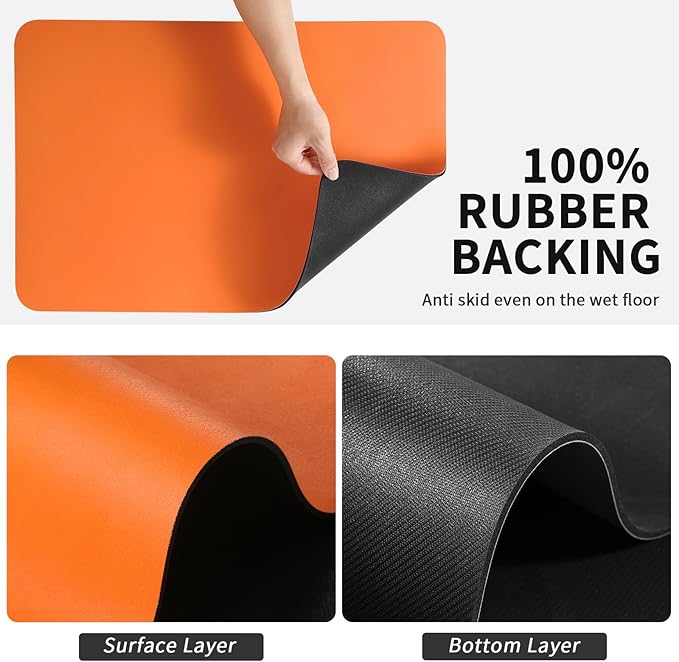 Dish Drying Mat for Kitchen Counter, Heat Resistant Drainer Mats with Non-slip Rubber Backed, Hide Stain Kitchen Super Absorbent Draining Mat, Easy to Clean Dish Rack Pad, Orange 16"x18"