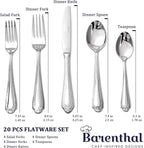 Heavy Duty Silverware Set for 4, Barenthal 20 PCS Luxury Retro Flatware Set Mirror Finish Dishwasher Safe, 18/10 Stainless Steel Silverware Flatware Sets for Home Restaurant Party Christmas Gift