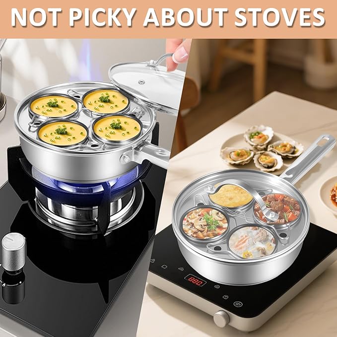 Modern Innovations Egg Poacher Pan for Poached Eggs, Nonstick Cups Poached Maker Pan, Stainless Steel Easy Cooker, Poaching Eggs Benedict Maker