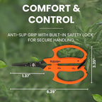 Saboten Japan 6.3" Automatic Japanese Harvesting Shears - Fine-Tipped Angled Blade, Magnetic Springless Action, Stainless Steel with Fluorine Coating, Ergonomic Grip - forest Originals, Made in Japan