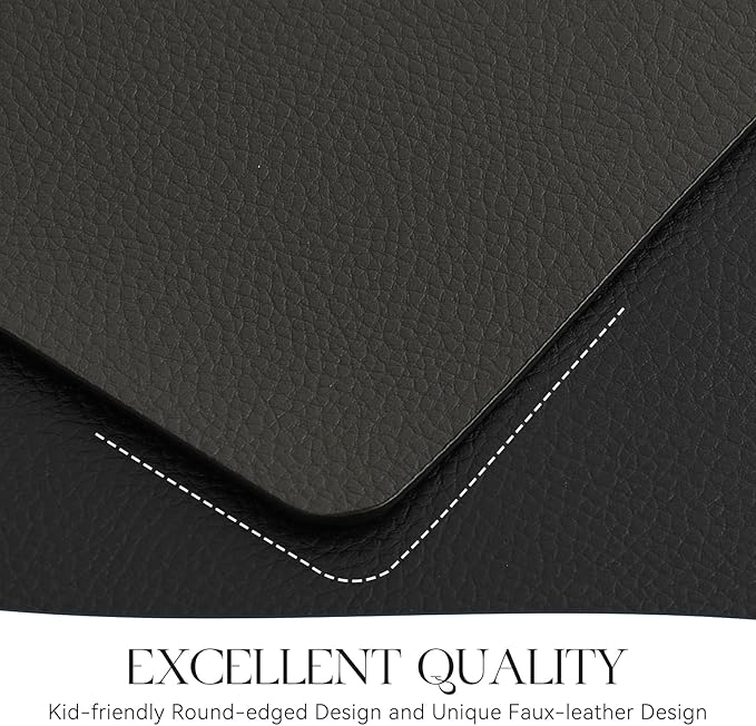 MOSAYT Vinyl Placemats Set of 6, Heat Resistant Place Mats 100% Waterproof Washable & Wipeable Faux Leather Reversible Table Mats for Kitchen Dining Party Indoor Outdoor, 12" x 17", Grey/Black