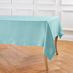 Solino Home Linen Tablecloth for Rectangle Tables 60 x 108 Inch - Classic Hemstitch 100% Pure Linen Aqua Blue Table Cloth - Machine Washable Cloth Tablecloth for Summer
