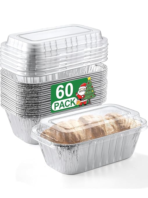 60 Pack 6x3.5x2 Disposable Aluminum Loaf Pans with Lids Small-Aluminum-Foil-Pans-Tin-Foil-Baking-Pans-Tin-Trays-Food-Containers-for-Baking-Cakes-Bread-Meat-Loaves