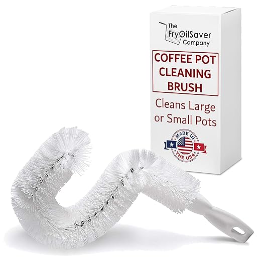 Coffee Pot Cleaning Brush, Made in USA, for Coffee Makers and Glassware, Curved Design, Soft Non-Scratch Foam Bristles, Perfect for Decanters, Wide-Neck Glasses, and Bottles, by FryOilSaver Co, B38C