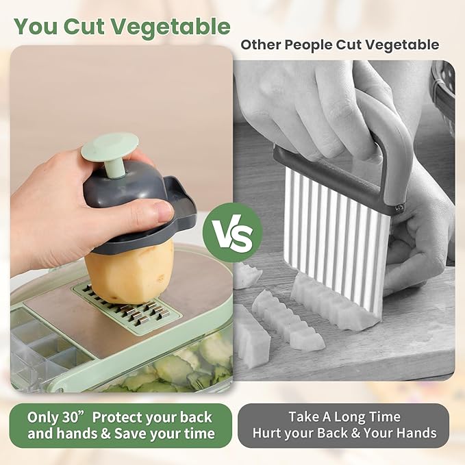 Vegetable Slicer and Chopper with Large Container Multifunction Mandoline Slicer Cutter with 10 Blades Food Chopper for Onion Potato