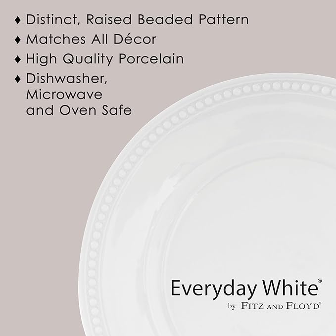Everyday White by Fitz and Floyd, Beaded 16 Piece Dinnerware Set, Service for 4
