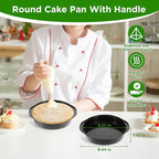 8" Round Cake Pan, 4Pcs Nonstick Cake Pans, Carbon Steel Baking Pans with Handle, Dishwasher Safe