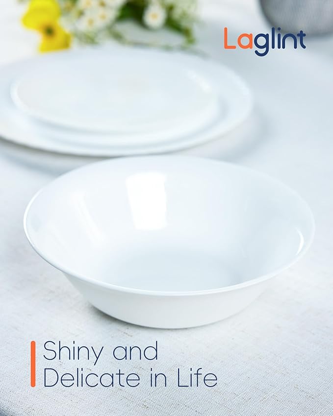 25OZ Cereal Soup Bowl Set of 4, Opal Glass 7.5 inch White Bowls for Ramen, Noodle, Salad, Fruit, Dishwasher and Microwave Safe