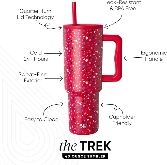 Simple Modern 4th of July 40 oz Trek Tumbler with Handle and Straw Lid | Cup Holder Friendly Insulated Stainless Steel Travel Mug | Star Speckled Banner