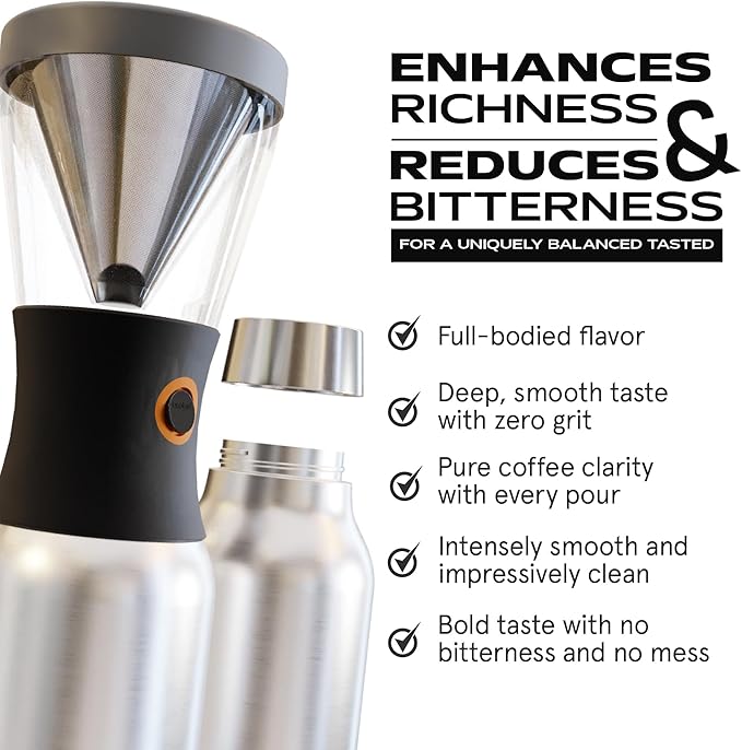 asobu Cold Brew Coffee Maker, Award-Winning 40oz Insulated Cold Brew Brewer with Portable Stainless Steel Carafe – No.1 Europe Coffee Fest Winner, Leakproof, BPA-Free, Keeps Cold 24H