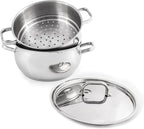 BergHOFF Belly Shape 18/10 Stainless Steel 9.5 inches Stockpot 5.5qt., Metal Lids, Fast, Evenly Heat, Induction Cooktop Ready