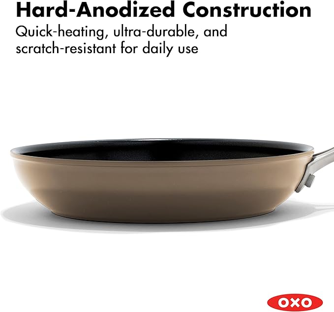 OXO Enhanced 8” Nonstick Frying Pan Skillet, Ceramic PFAS-Free Cookware, Stainless Steel Handle, Eggs & Omelets, Dishwasher & Oven Safe, Biscuit Brown