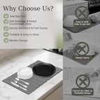 Hopegiver Stone Drying Mat for Kitchen Counter, 23.62"x15.35" Dark Gray Quick Drying Stone Mat, Super Absorbent Diatomaceous Earth Dish Drying Mat for Counter, Collapsible Design with Sanding Tools