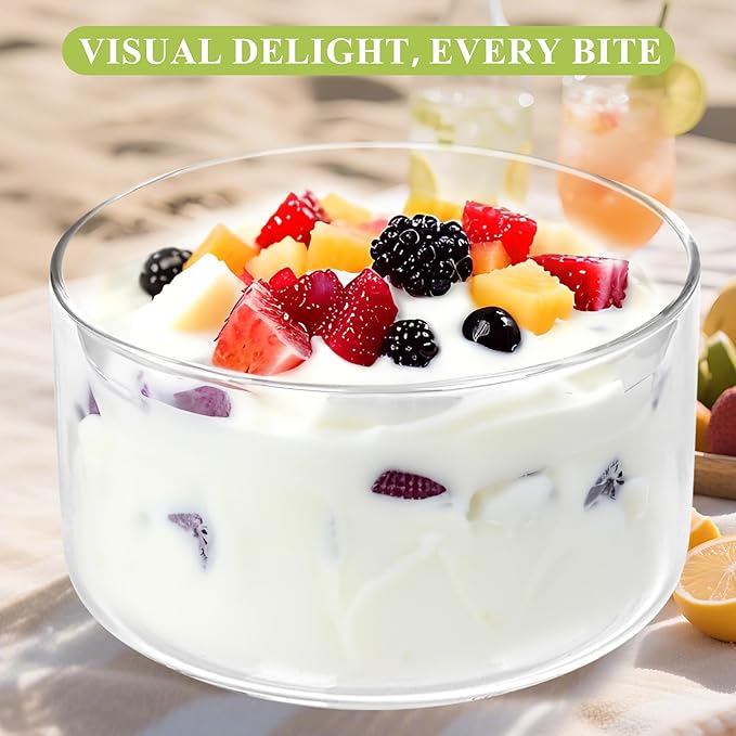 155oz Large Glass Trifle Bowl - Versatile Salad & Dessert Serving Bowl for Ice Cream, Cakes, Fruit, Baking and Party Display - Elegant Modern Design, Microwave & Dishwasher Safe (9 Inch)