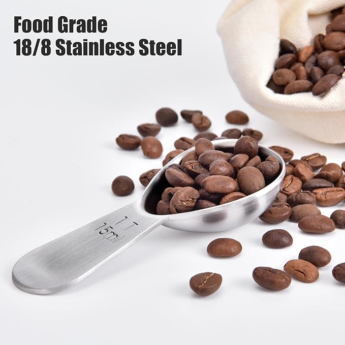 Doosu 1 Tablespoon Coffee Scoop - 18/8 Stainless Steel Heavy Duty Measuring Spoon with Short Handle, Food Grade Metal Tbsp Scoop for Ground Coffee Beans Tea Sugar Powder (15ml)
