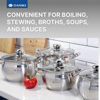 Daniks Classic 11-Piece Stainless Steel Cookware Set with Glass Lids, Includes Saucepan and Frying Pan with Lid, Tri-Ply Bases for Even Heating, Induction Compatible, Dishwasher Safe