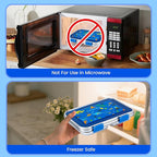 MaMix Stainless Steel Kids Lunch Box, 3 Compartments Leak-Proof Bento Box for Kids for Sandwich, Lunch Containers Freezer Safe (Blue)