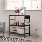 ETELI Bakers Rack with Power Outlet Black Coffee Station Cart Table on Wheels Microwave Stand Table with Storage Shelf for Kitchen Living Room Bedroom