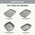 GreenPan Premiere Ovenware Healthy Ceramic Nonstick 4 Piece Bakeware Set, PFAS-Free, Rectangular, Square, Quarter, Half Sheet Baking Pans, Warp-Free, Oven Safe to 600F, Dishwasher Safe, Gray