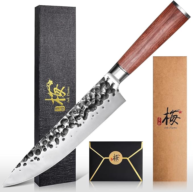 8 inch Kitchen Chef's Knife, German High Carbon Stainless Steel Sharp Knife, Professional Meat Knife with Brazilian Rosewood Handle and Gift Box for Family & Restaurant