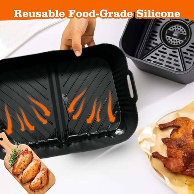 Air Fryer Silicone Liners for Ninja DZ071-7qt Basket Replacement, Reusable, Dishwasher Safe, BPA Free- Black