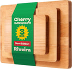 Riveira Cherry Wood Cutting Board – Versatile And Durable: Set Of 3 Pcs Rectangular Wooden Cutting Board – Natural Wooden Cutting Boards For Kitchen – Complete Cherry Wooden Chopping Board