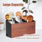 Utensil Holder Large Iron Flatware Container with 3 Compartments Countertop Wall-mounted Kitchen Utensil Storage (Black)