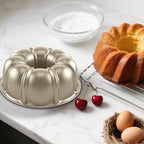 Bundt Cake Pan, 10-Inch Nonstick Round Fluted Tube Cake Baking Pan, Buntz Pound Cake Mold,Tube Bakeware,Baking Mold for Jello/Gelatin/Chocoflan/Flan, Non Toxic, Easy Clean - Gold
