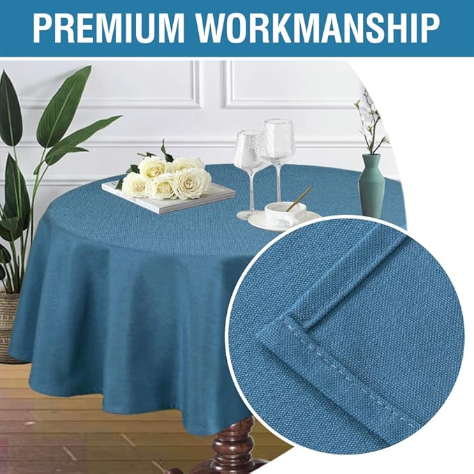 H.VERSAILTEX Linen Textured Table Cloths Round 70 Inch Premium Solid Tablecloth Spill-Proof Waterproof Table Cover for Dining Buffet Feature Extra Soft and Thick Fabric Wrinkle Free, Ink Blue
