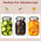 CycleMore 16oz Mason Jars, 15 Pack Embossed Glass Canning Jars with Lids and Bands, Overnight Oats Containers for Canning, Pickling, Food Storage, DIY Projects