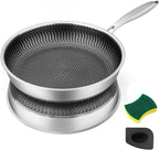 Non Stick Frying Pan,11.6 Inch Hybrid Nonstick Frying Pan,Non Stick Stainless Steel Skillet, Dishwasher and Oven Safe,Compatible with All Cooktops.