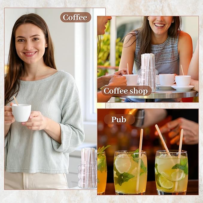 2000 Pcs Individually Wrapped Wooden Coffee Stirrers, Disposable Coffee Stir Sticks Round End Sticks Bulk Wood Stirrers for Cocktail Hot Drinks Restaurant Bar Home Office