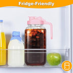 Mason Jar Pitcher, 64 OZ Breast Milk Pitcher Double Leak Proof with Pour Spout Handle, Wide Mouth Iced Tea Pitcher for Fridge, Creamer Container for Coffee, Sun Tea juice (Pink,2 Pack)