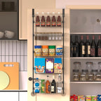 5-Tier Over The Door Pantry Organizers, Pantry Door Organizer and Storage with Adjustable Baskets,Heavy-Duty Metal Spice Rack,essential kitchen and home Shelves(Black)