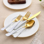 20-Piece White and Gold Silverware Set 18/0 Stainless Steel Silverware Set White Handle Cutlery Set Service for 4 Dinner Knives Forks Spoons Set Flatware Set Finish Dishwasher Safe