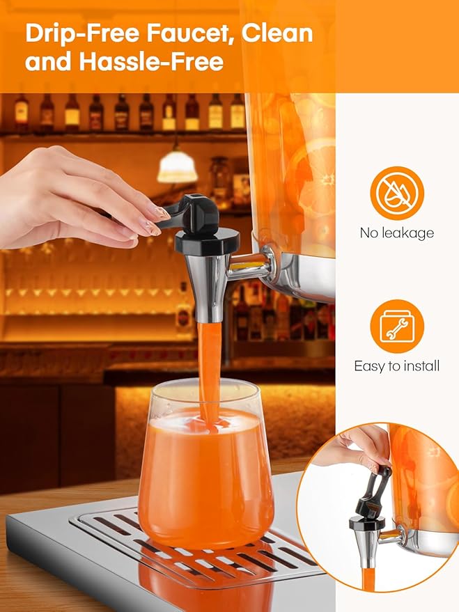 Beverage Dispenser, 4.5 Gallon Drink Dispensers for Parties, Stainless Steel Drink Dispenser with Ice Core, Drip Tray, Beverage Dispenser with Stand for Restaurants, Homes, Bar and Hotels