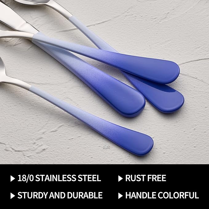 20-Pieces Color Silverware Sets for 4,Blue and white Handle Stainless Steel Cutlery Set, Include Forks Spoons and Knives Set, Dishwasher Safe Utensil Sets for Home Restaurant