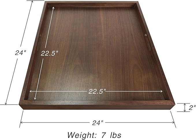 24x24 inches Square Walnut Wooden Ottoman Tray, Large Living Room Serving Tray