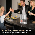 Electric Salt and Pepper Grinder Set, Rechargeable Automatic Salt Pepper Shakers Mills, Adjustable Coarseness Easy Filling with Base, for Kitchen Outdoors Gift- 2 Packs, Silver Stainless Steel