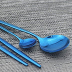 JASHII 24 Pieces Cutlery Flatware Set 304 Stainless Steel Home Kitchen Set, Mirror Polished, Knife/Fork/Spoon, Modern Elegant Tableware Set for Party, Christmas, Dinner (Blue)