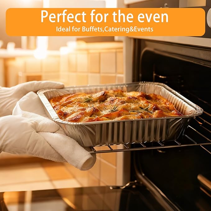 35 Pack 9×13 Disposable Aluminum Pans with Lids(25pc) & 8×8 Aluminum Foil Pans(10pc),Tin Foil Pans Kit Comes with Baking Parchment and Oil Sprayer.