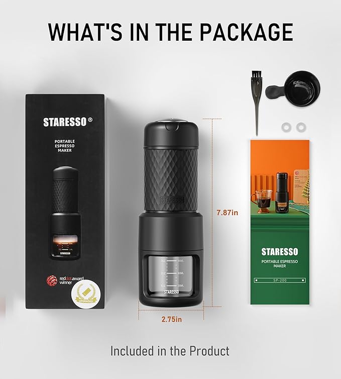 STARESSO Classic Portable Espresso Maker, 2 IN 1 Travel Coffee Maker Compatible Ground Coffee & NS Original Pods, Espresso Machine with Stainless Steel Chamber for Travel Camping, Manually Operated