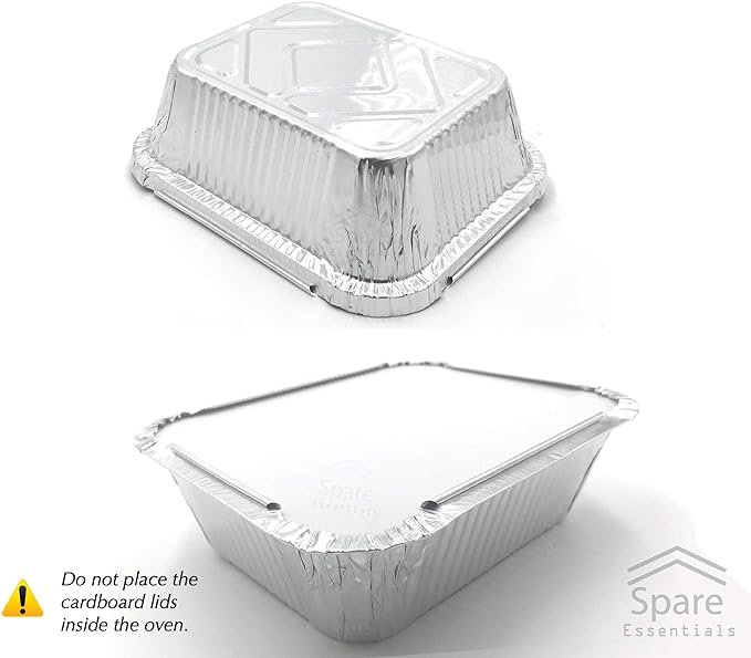 Spare Essentials 55 Pack - Small Foil Pans with Lids - To Go Food Containers with Lids 1lb Mini Aluminum Pans Freezer Safe Foil Take out Trays Heat proof Aluminum Meal Prep Containers 5.5x4.5x1.9 in