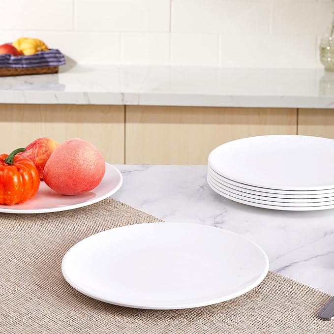 Plates 9inch Melamine Dinner Plates Round White Durable Dishes Set of 8 for Salad Dessert Dinner