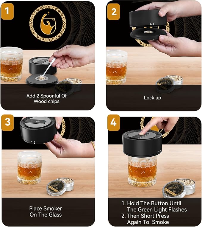Electric Whiskey Smoker Kit with 6 Flavors Wood Chips, Rechargeable Cocktail Smoker Kit, No Butane Required (Built-in Lighter), Old Fashioned Drink Smoker Kit, Birthday Gifts for Men, Dad, Husband